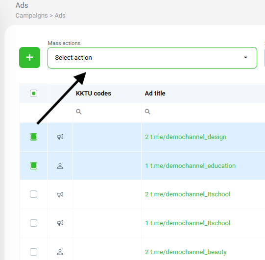 Bulk actions button