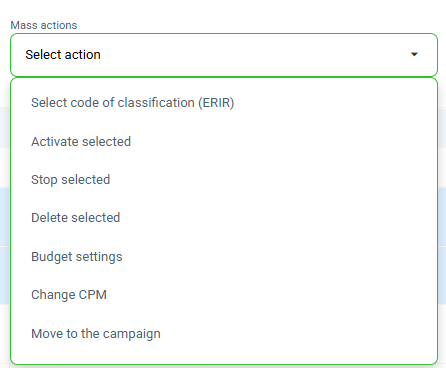 Bulk actions menu