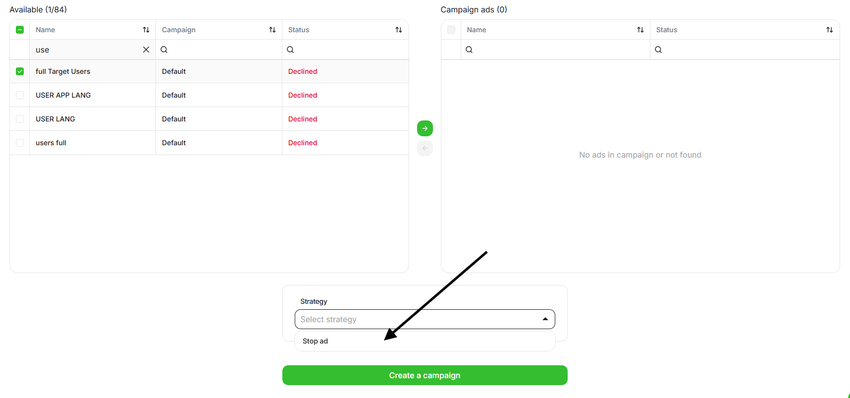 Binding a strategy to a campaign