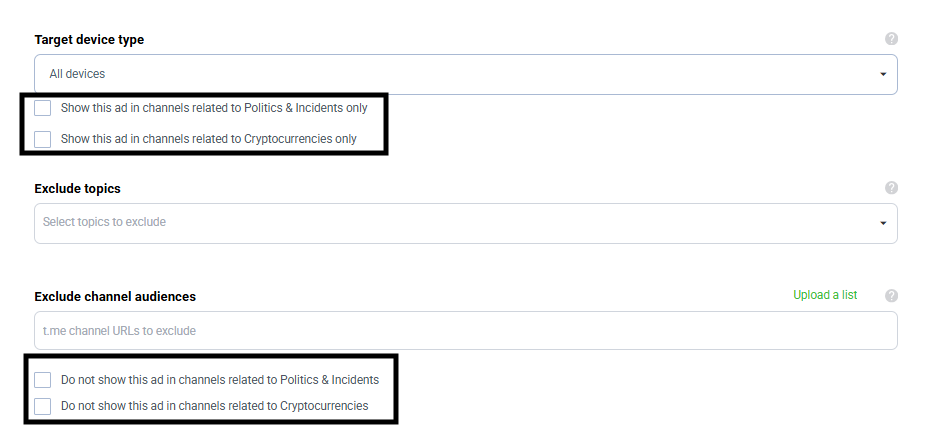 Exclusions in users targeting