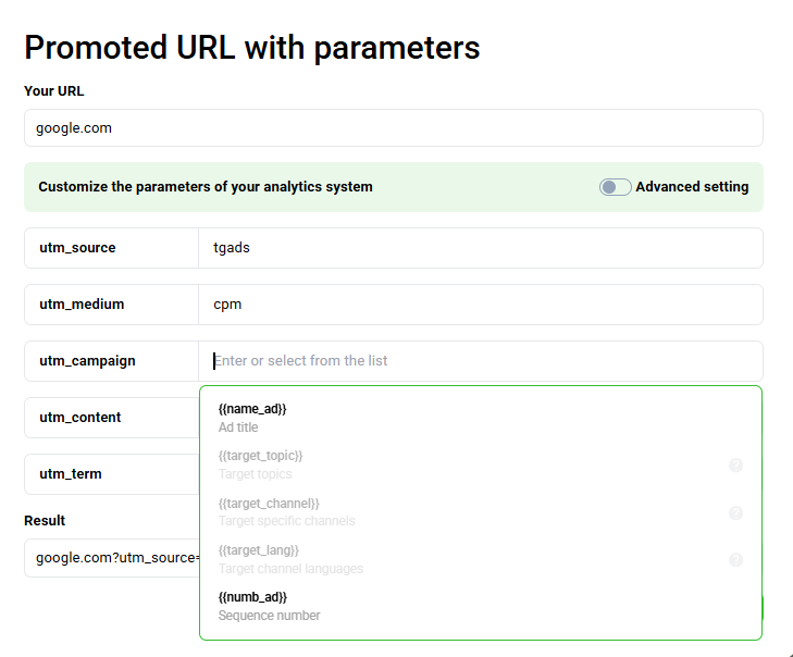 Selecting UTM tag keys