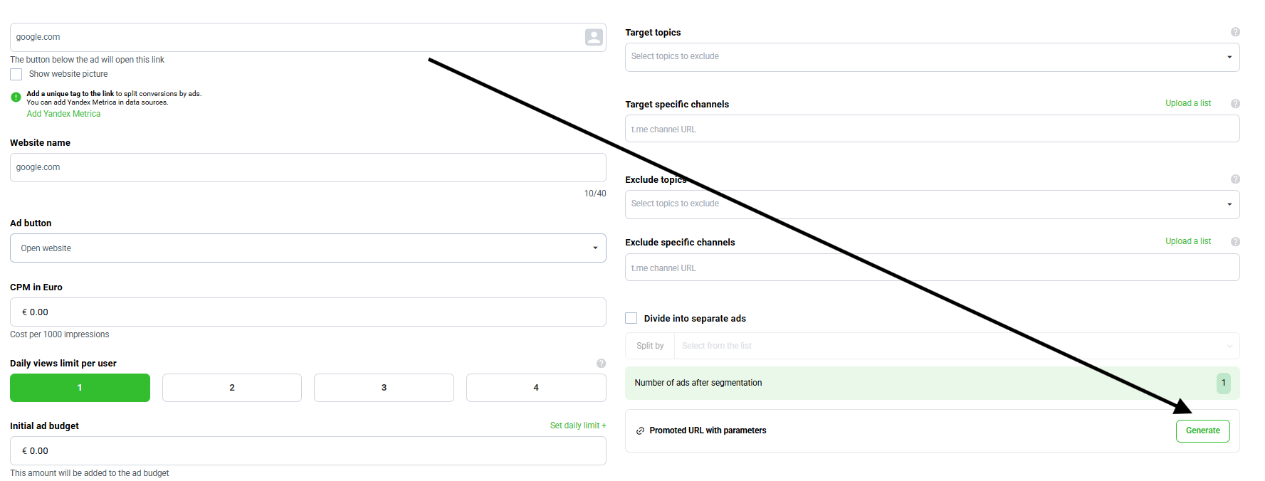 Promoted object with parameters button
